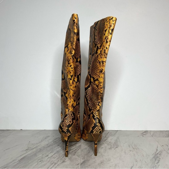 New! Steve Madden Kinga Yellow Snake Print Heeled Tall Faux Leather Boot 6M - Picture 3 of 15